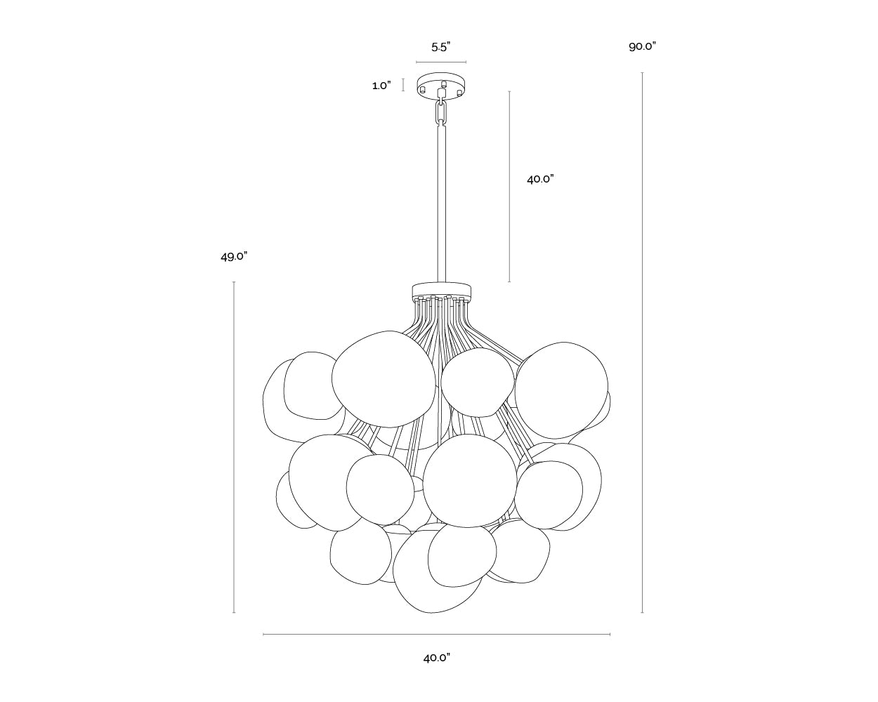 Dionis Chandelier - Round dimensions schematic
