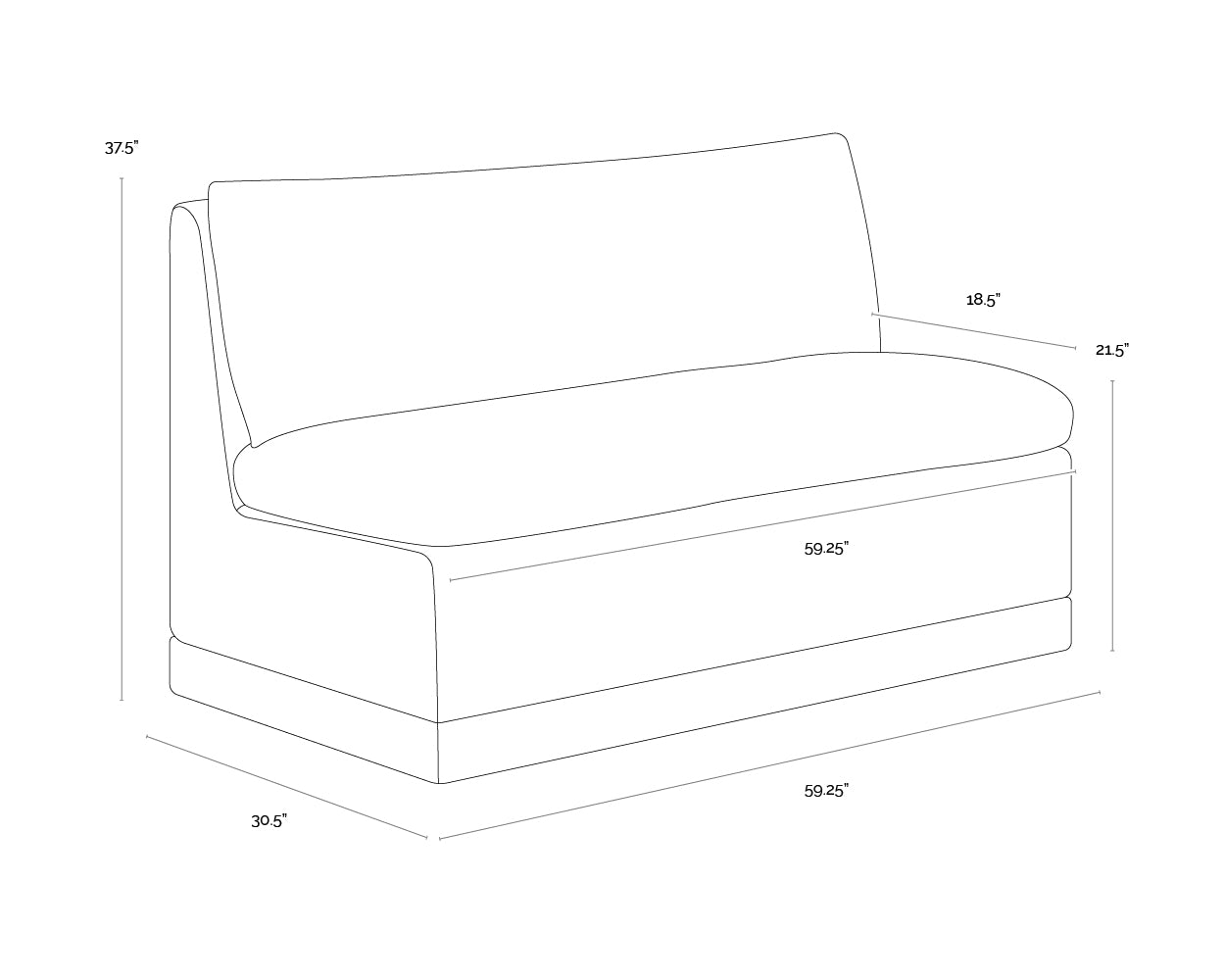 Donatella Banquette dimensions schematic