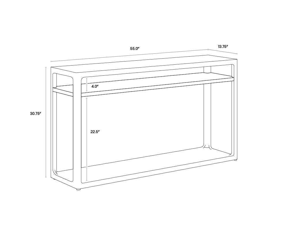 Doncaster Console Table - Smoke Grey dimensions schematic