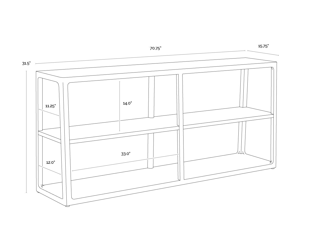 Doncaster Low Bookcase - Smoke Grey dimensions schematic