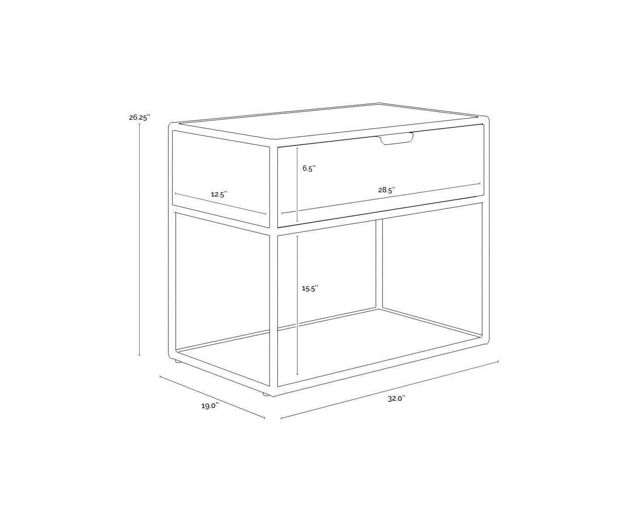 Doone Nightstand dimensions schematic