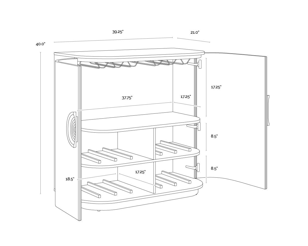 Dresden Bar Cabinet dimensions schematic