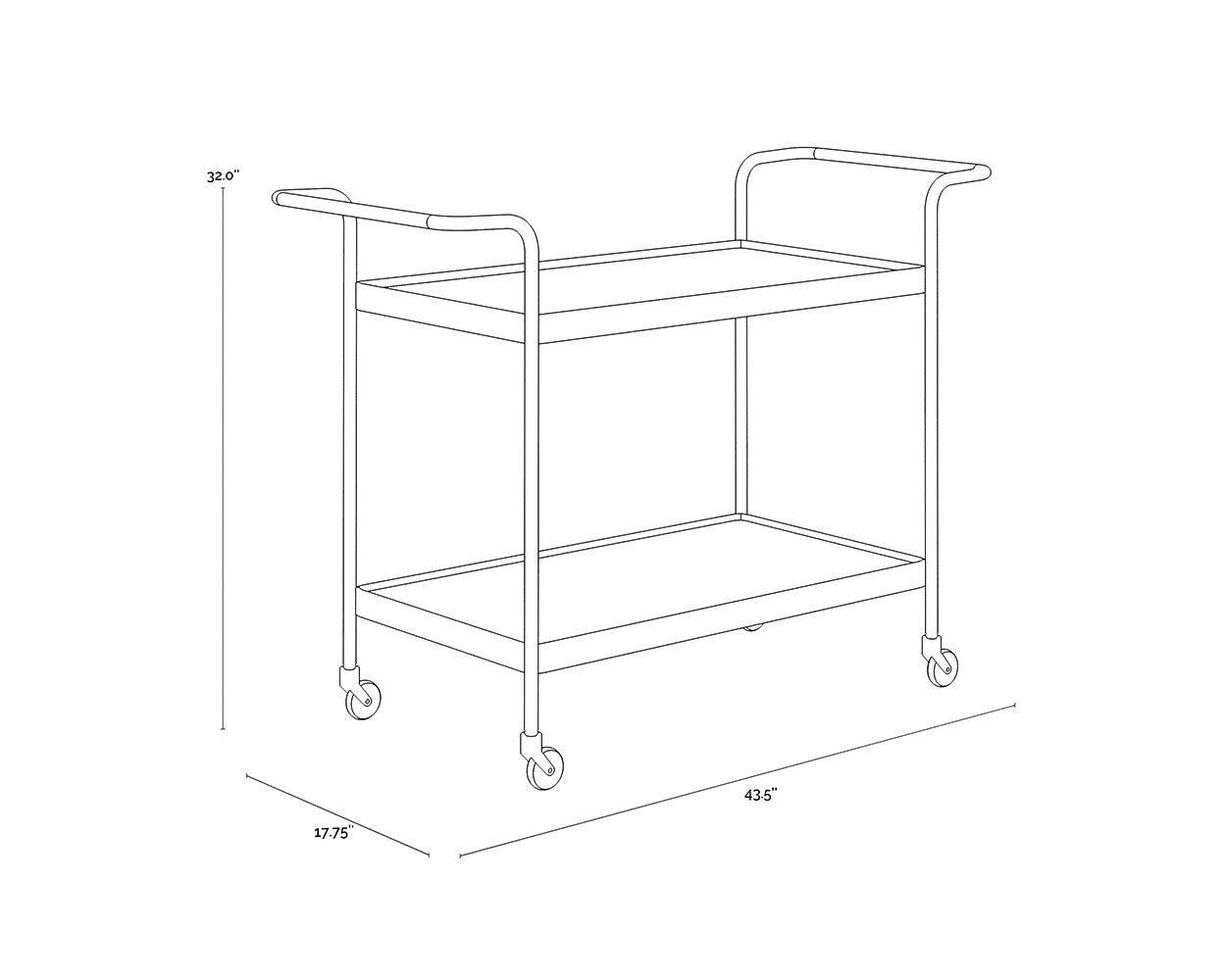 Durva Bar Cart dimensions schematic