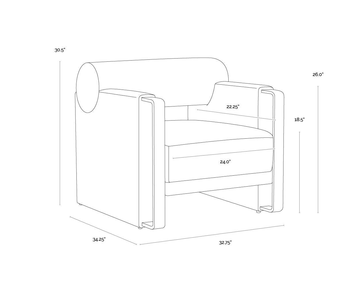 Edgar Lounge Chair dimensions schematic