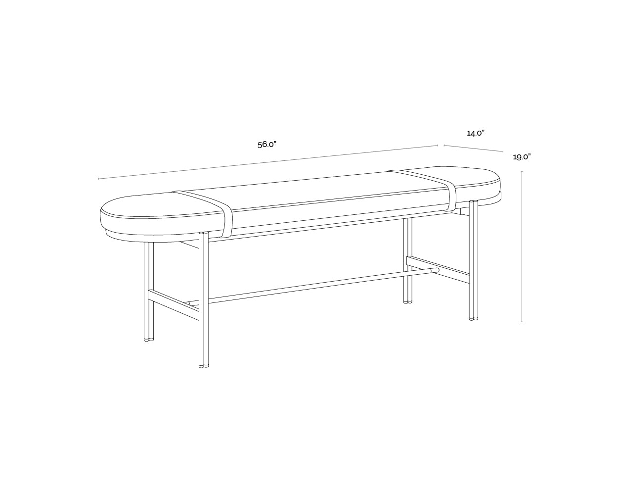 Elaine Bench dimensions schematic