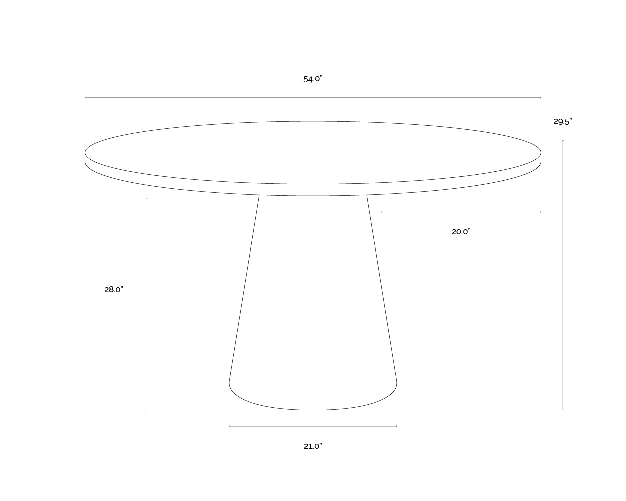 Elina Dining Table — 54" Round dimensions schematic