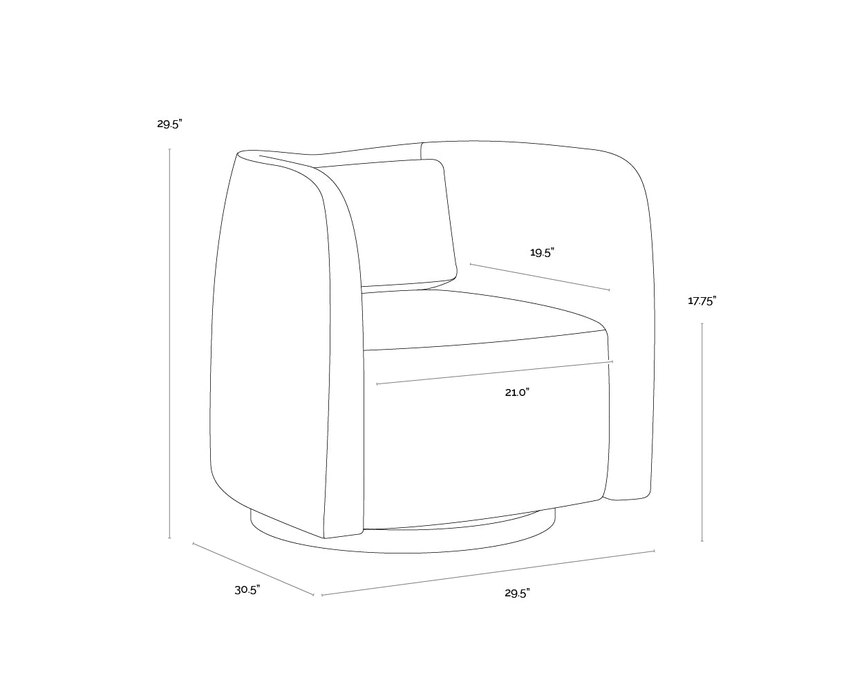 Emilie Swivel Lounge Chair dimensions schematic