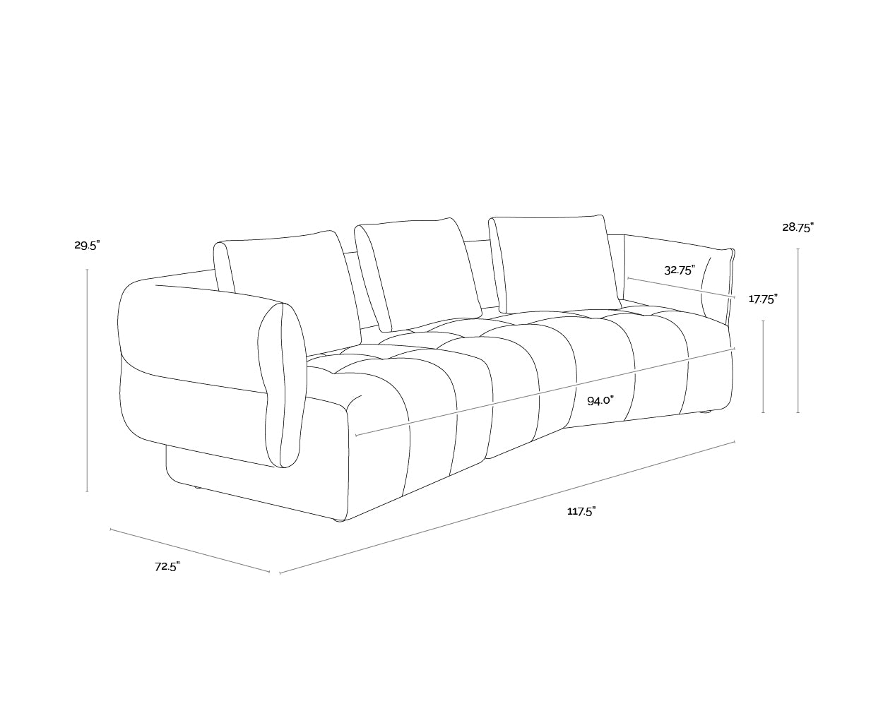 Emmeline Sofa dimensions schematic
