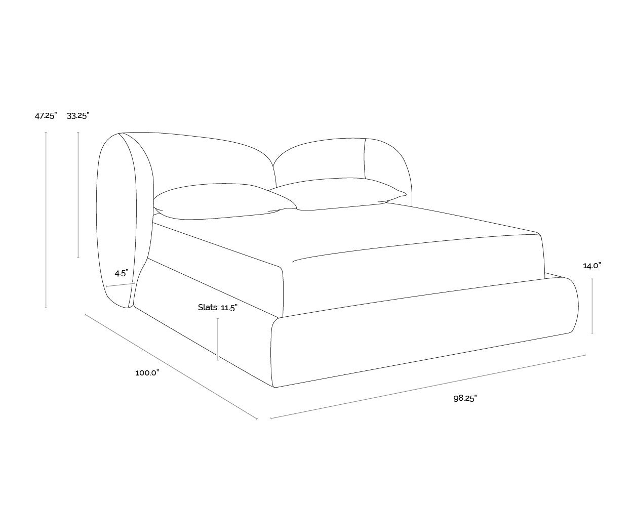 Esme Bed dimensions schematic