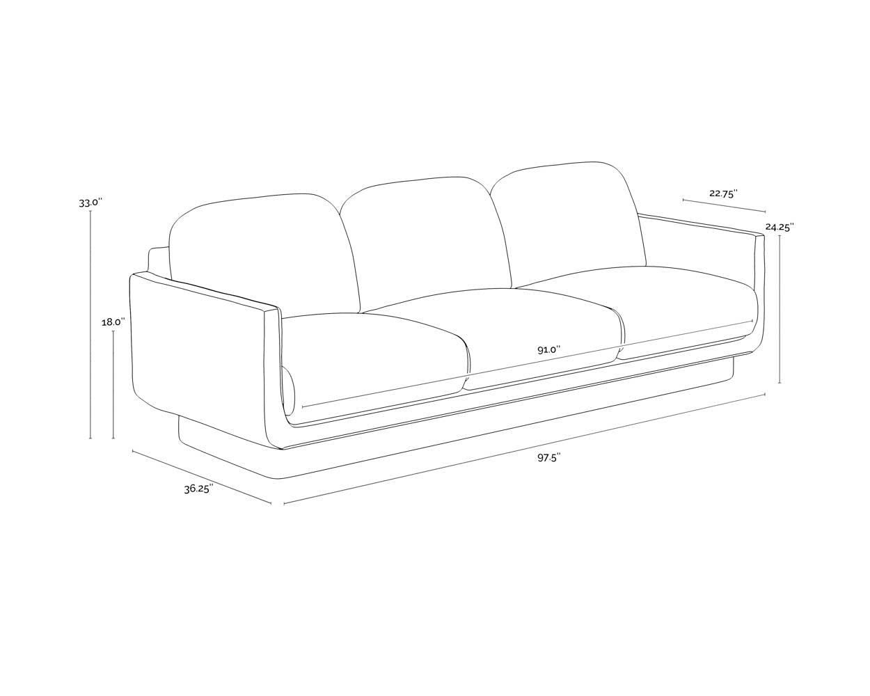 Everton Sofa dimensions schematic