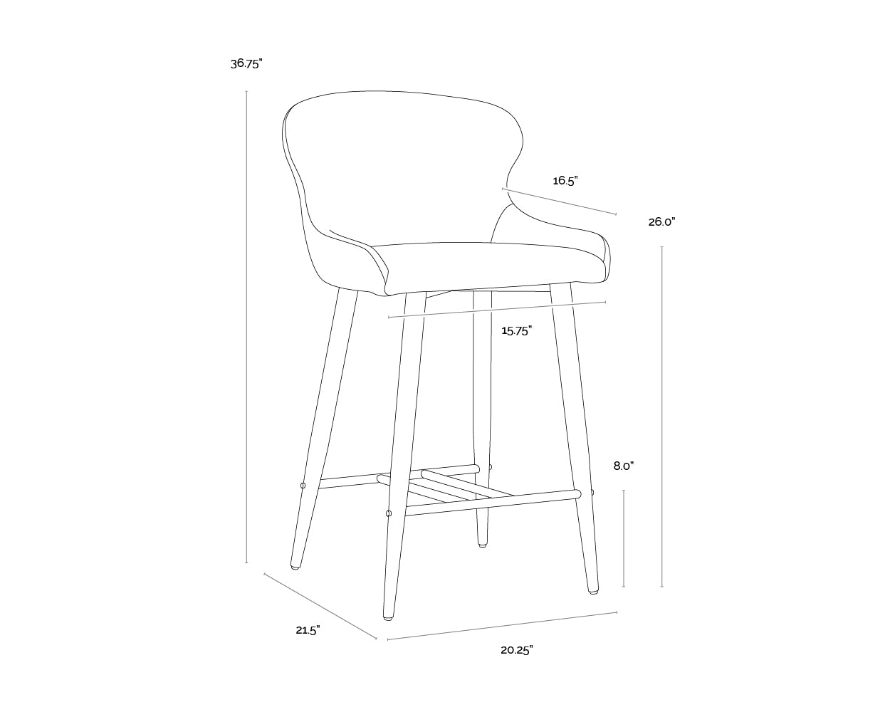 Evora Counter Stool dimensions schematic