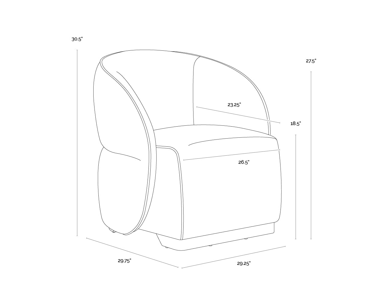 Fatina Lounge Chair dimensions schematic