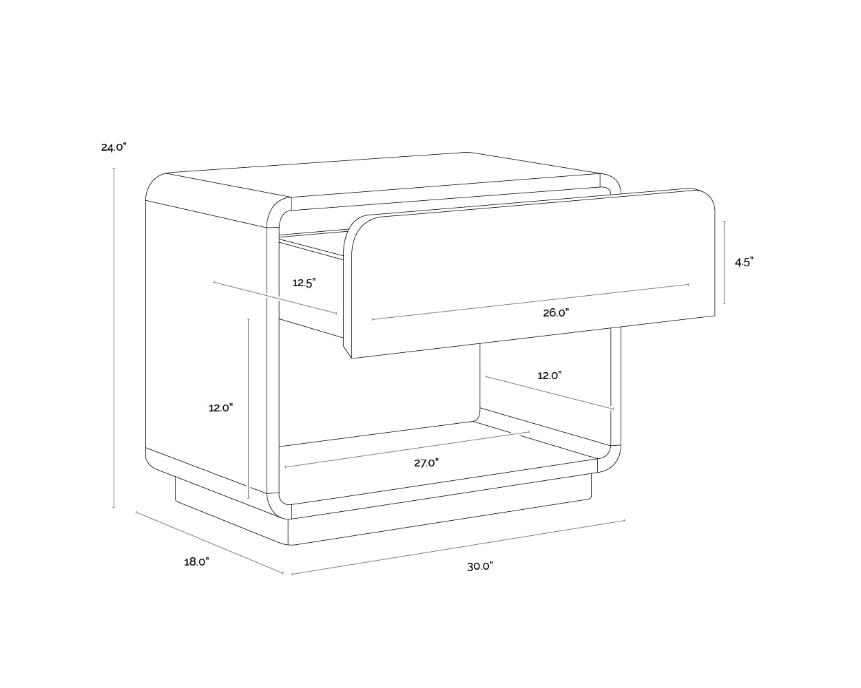 Fauna Nightstand dimensions schematic