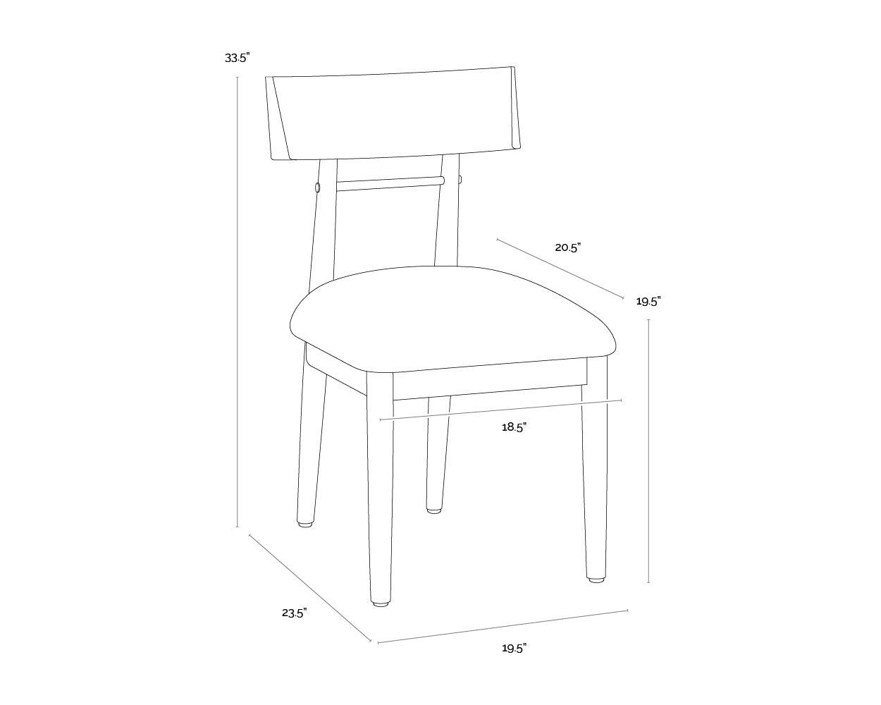 Florian Dining Chair - Light Oak dimensions schematic