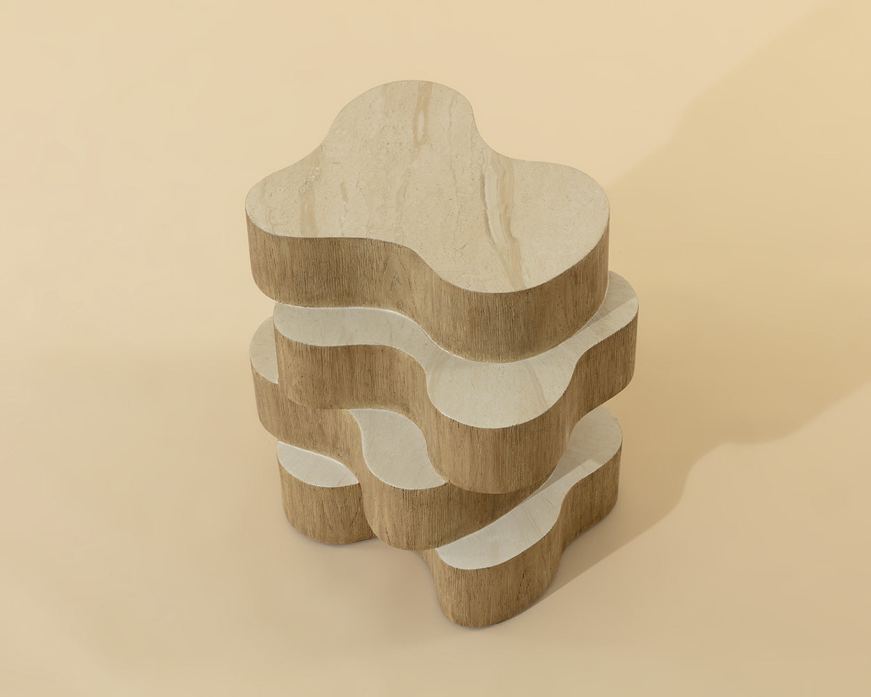 Geddes Side Table - Travertine Look - Cream