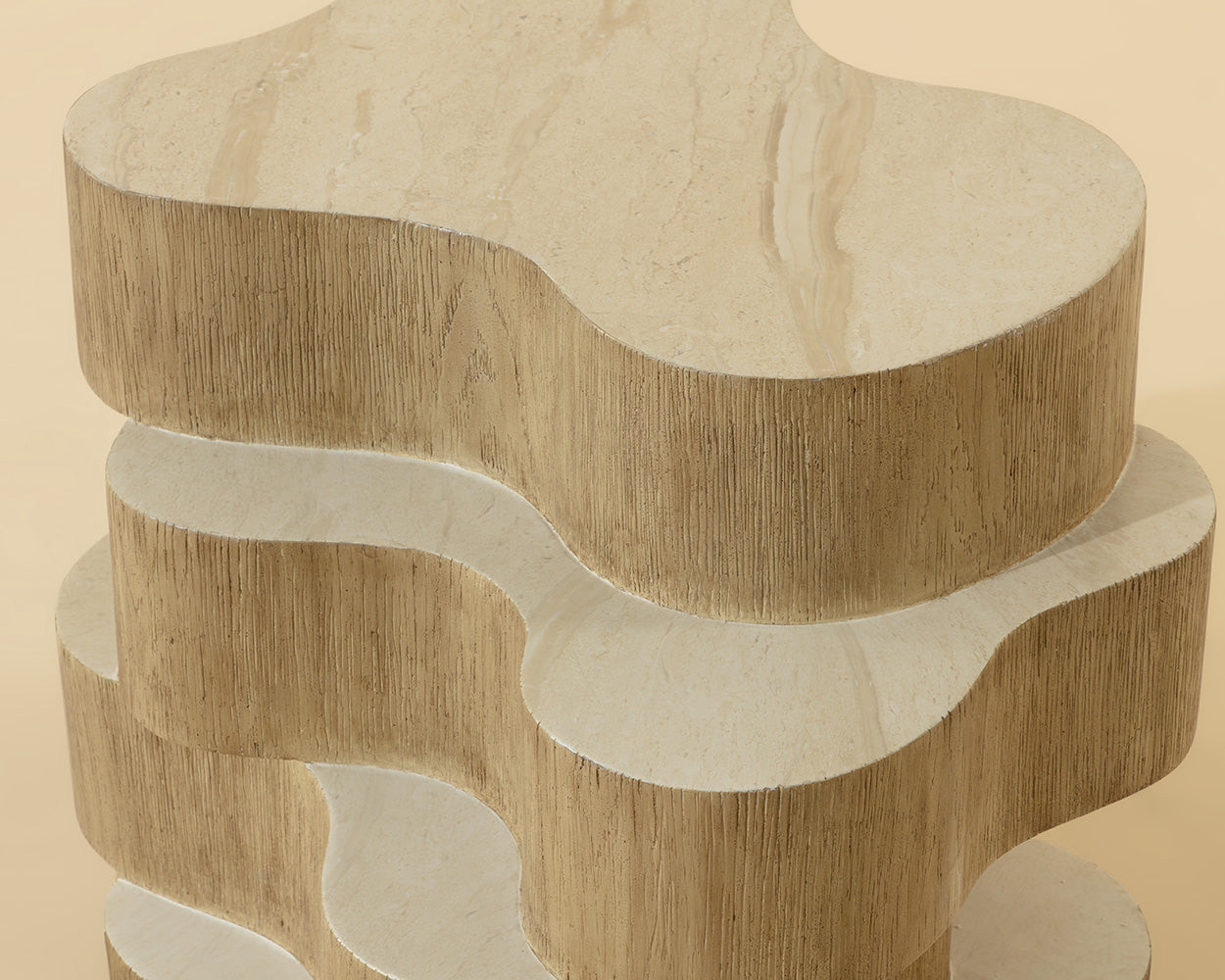 Geddes Side Table - Travertine Look - Cream