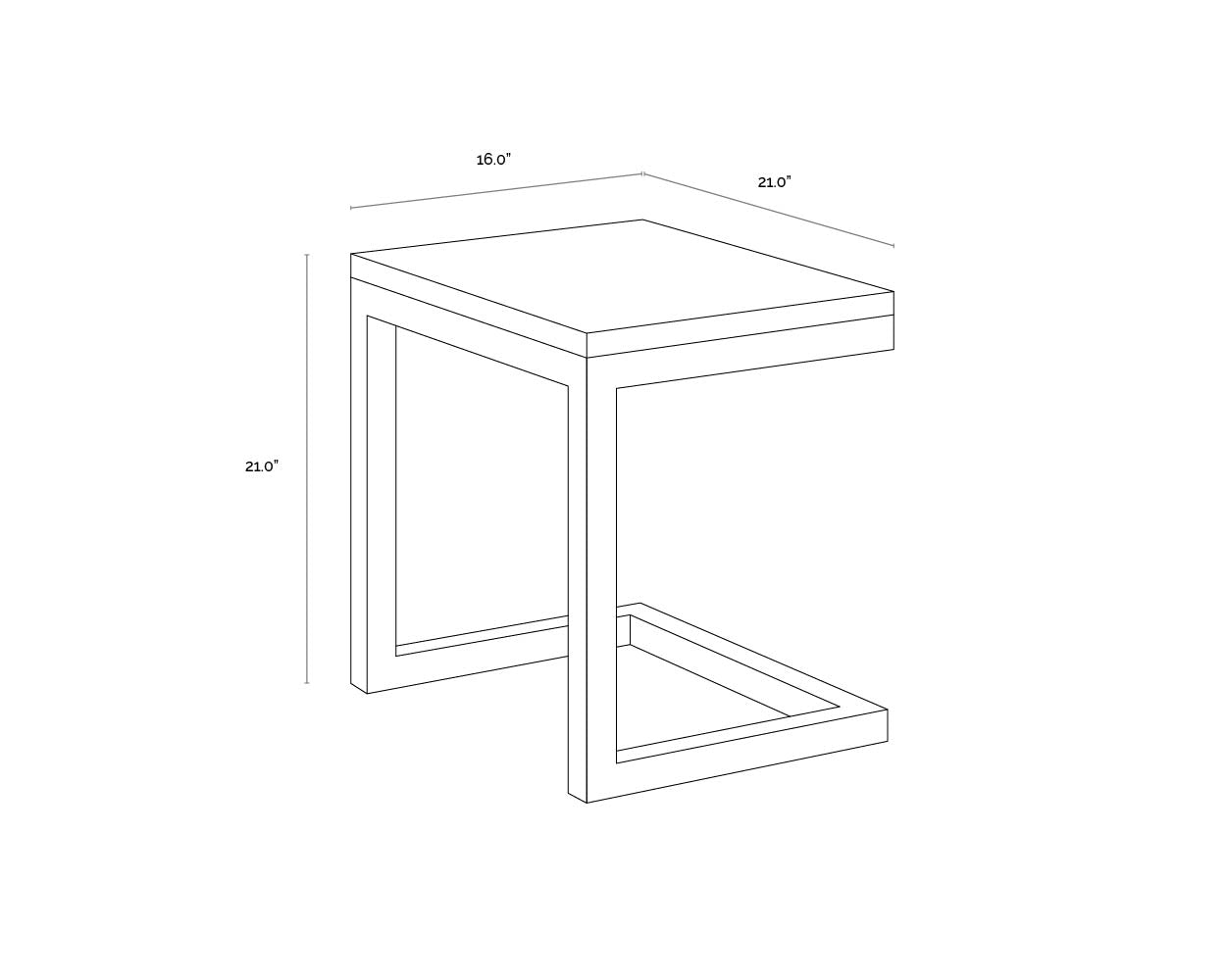 Geneve C-shaped End Table dimensions schematic