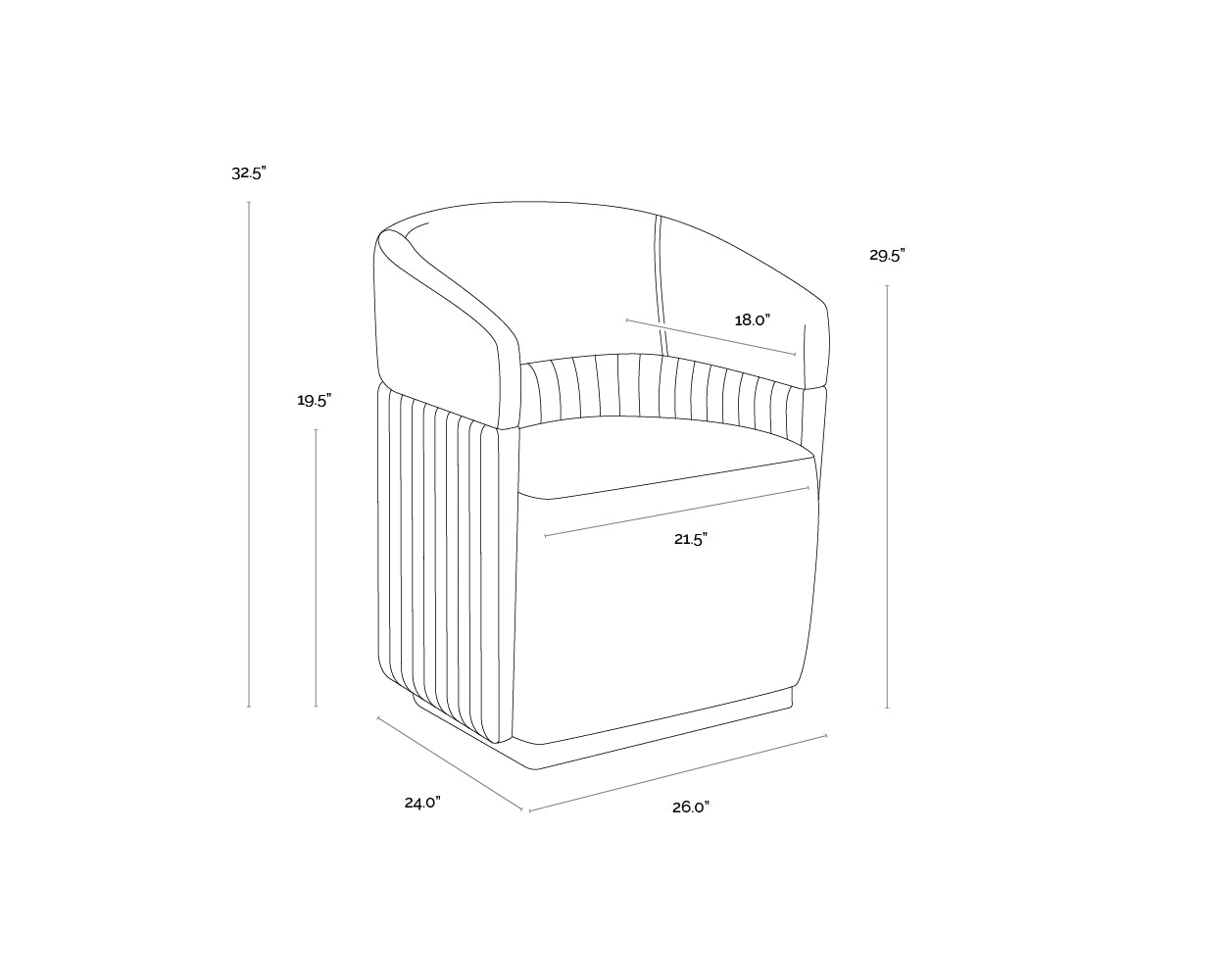 Genval Wheeled Lounge Chair dimensions schematic