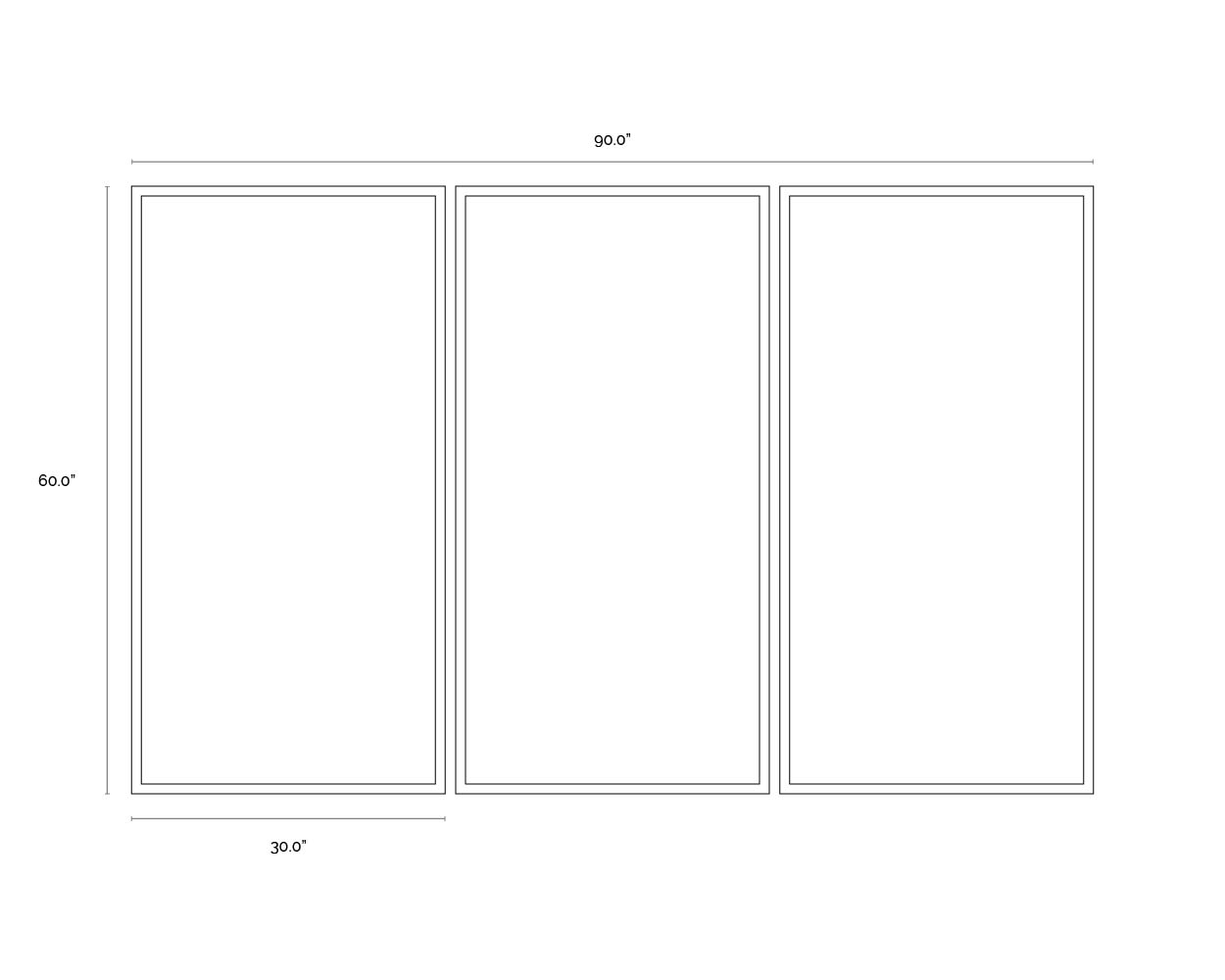 Geo Forms (Set Of 3) - 30" X 60" - Black Floater Frame dimensions schematic
