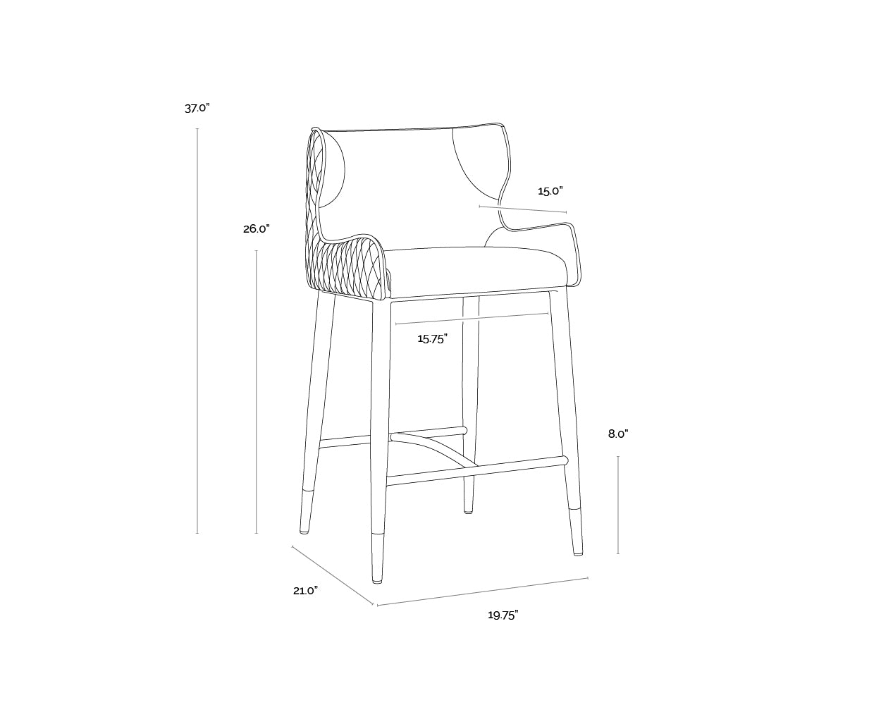 Gianni Counter Stool dimensions schematic