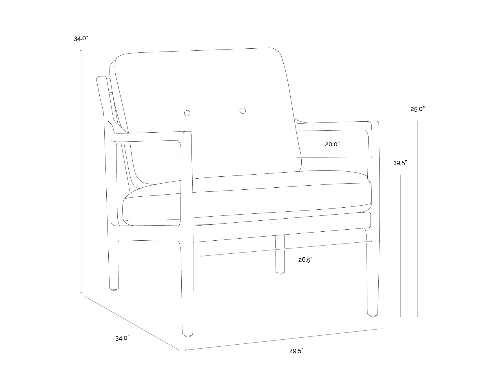 Gilmore Lounge Chair dimensions schematic