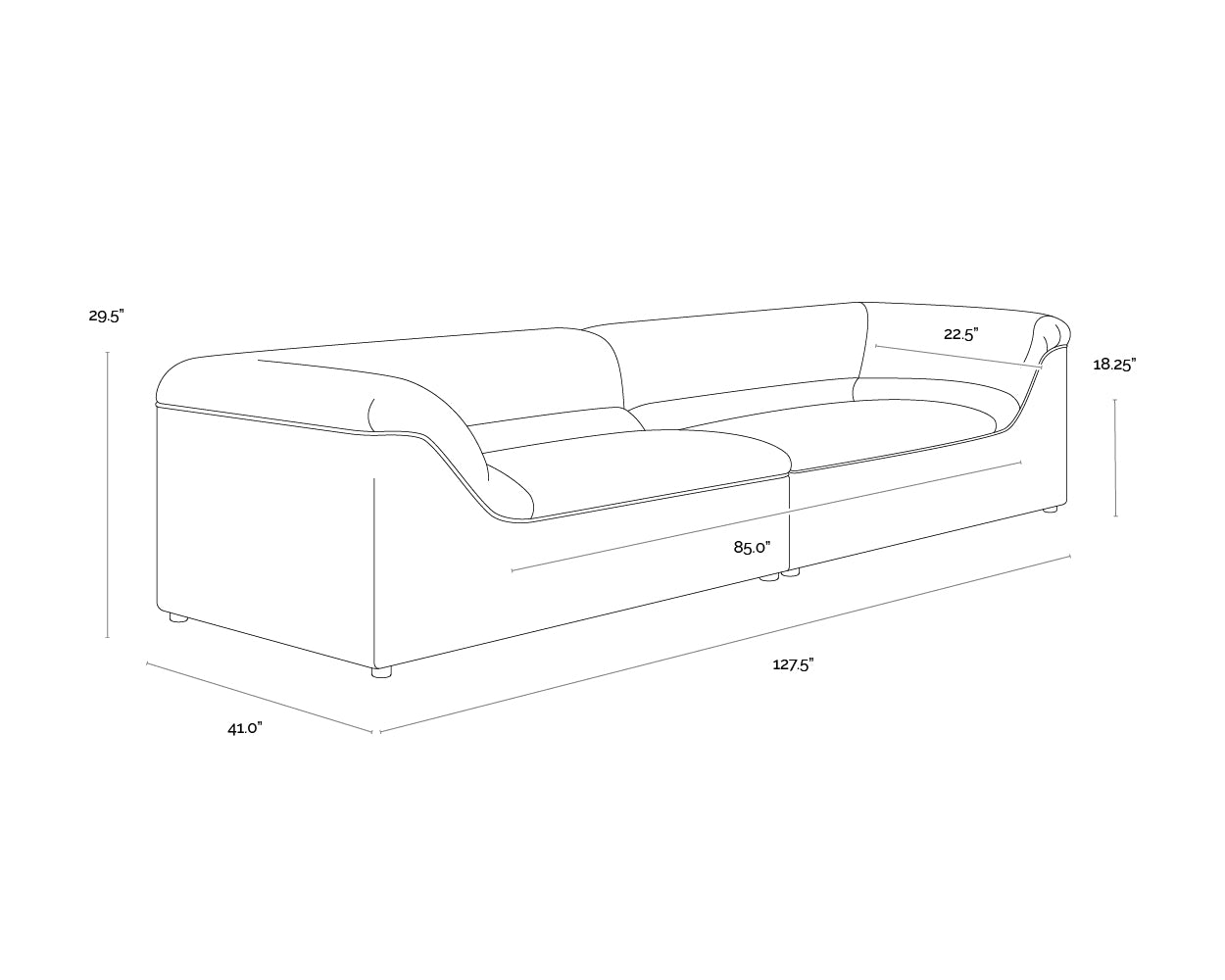 Gladys Sofa dimensions schematic