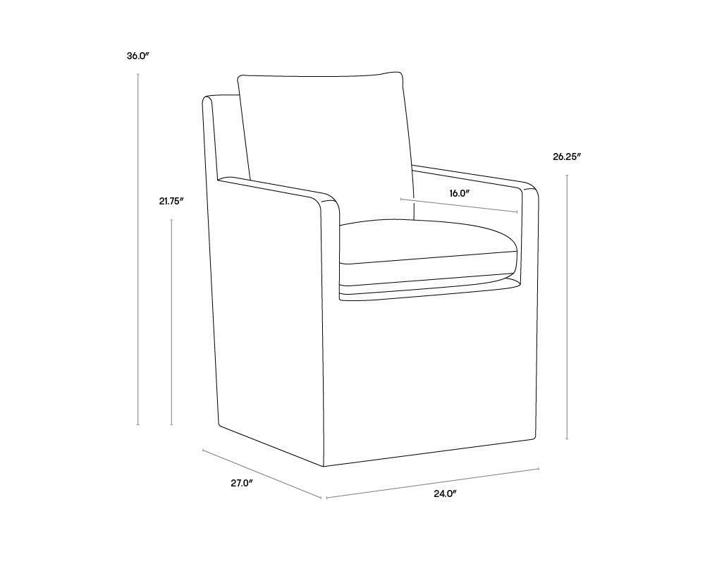Glenrose Wheeled Dining Armchair dimensions schematic