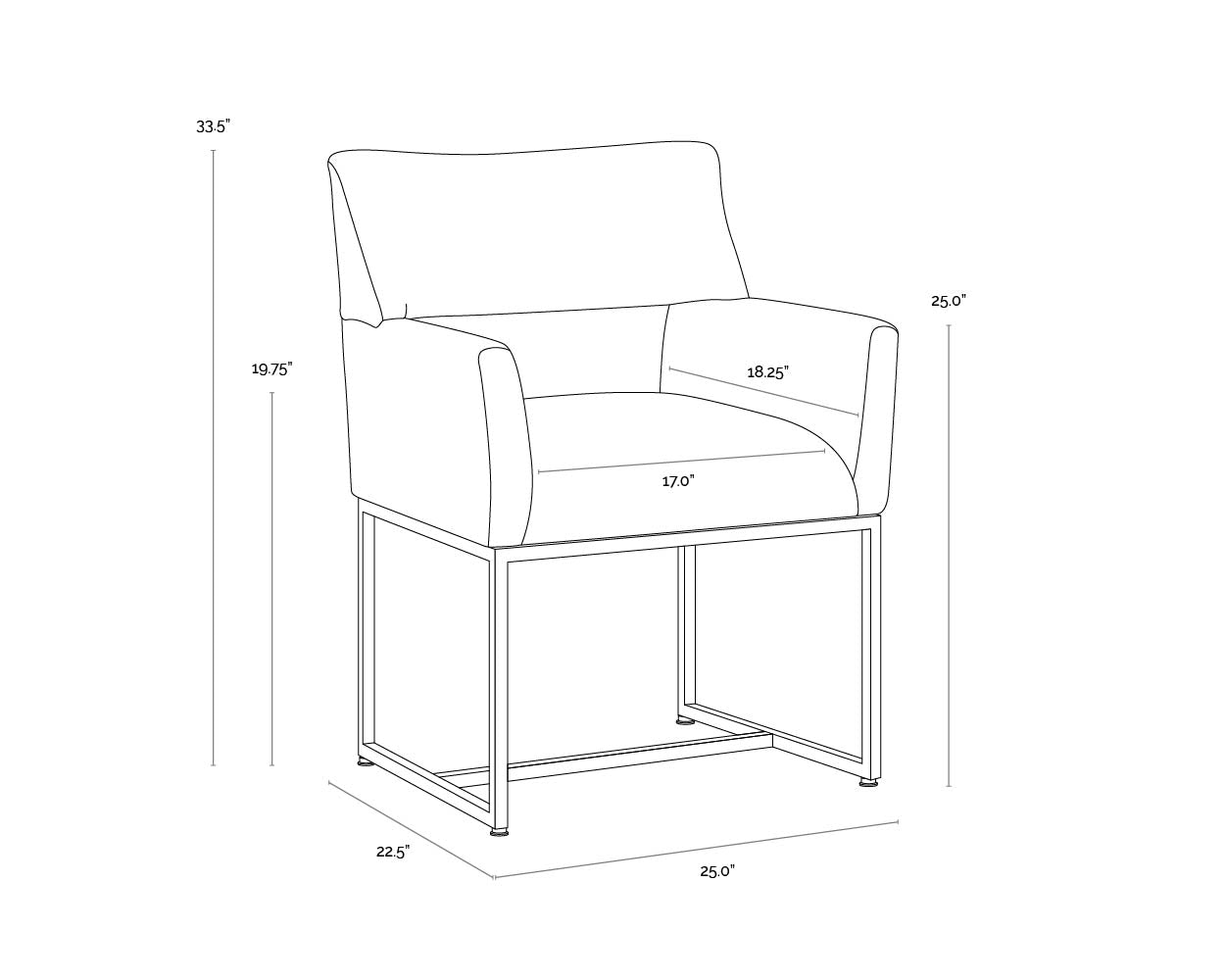 Greco Dining Armchair dimensions schematic
