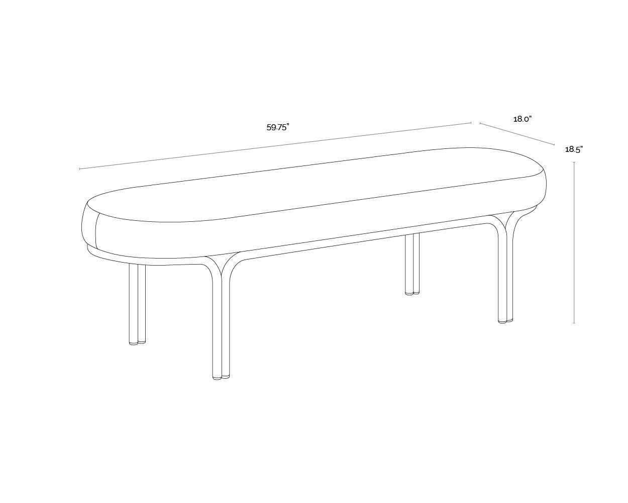 Gwen Bench dimensions schematic
