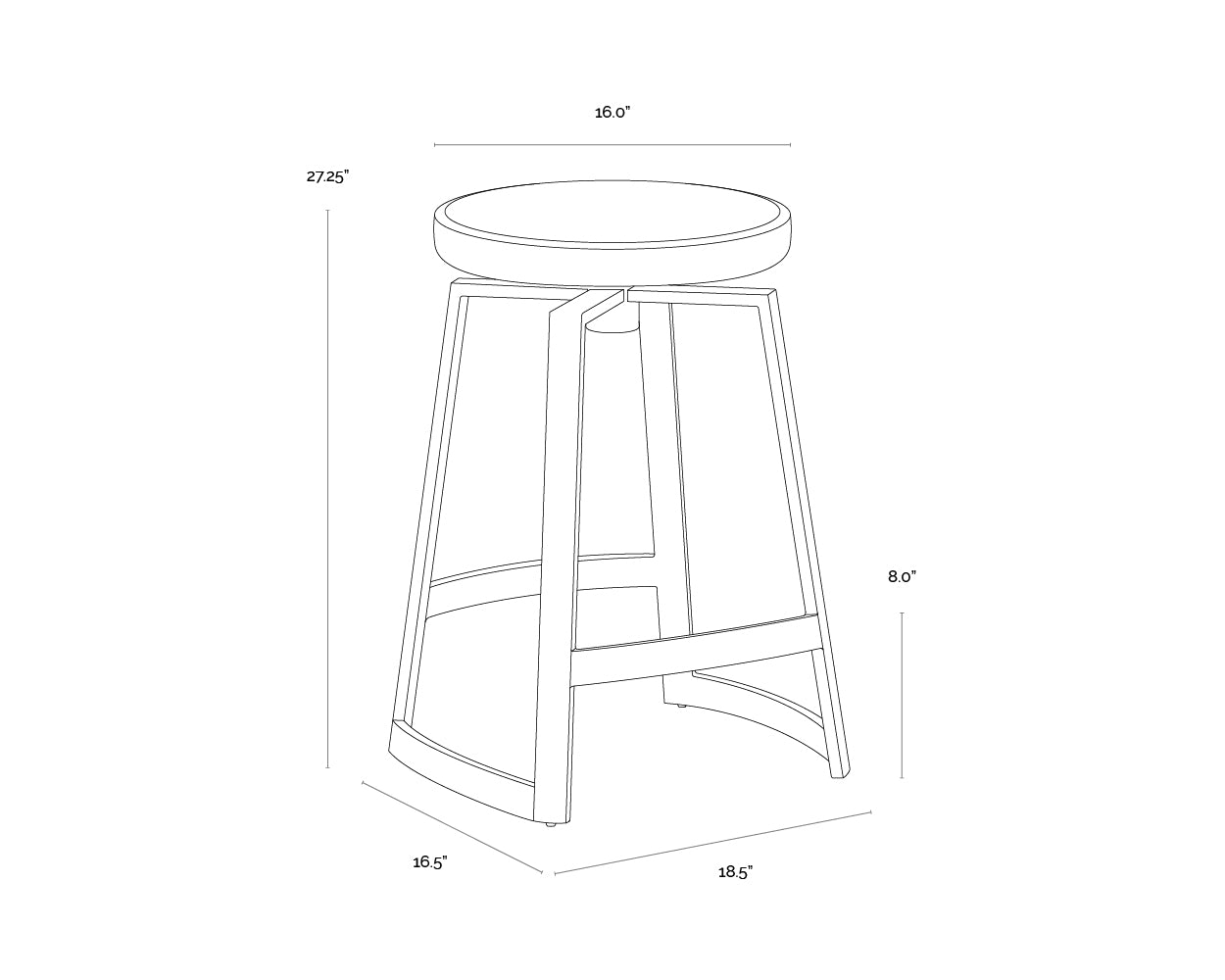 Hendrix Swivel Counter Stool dimensions schematic