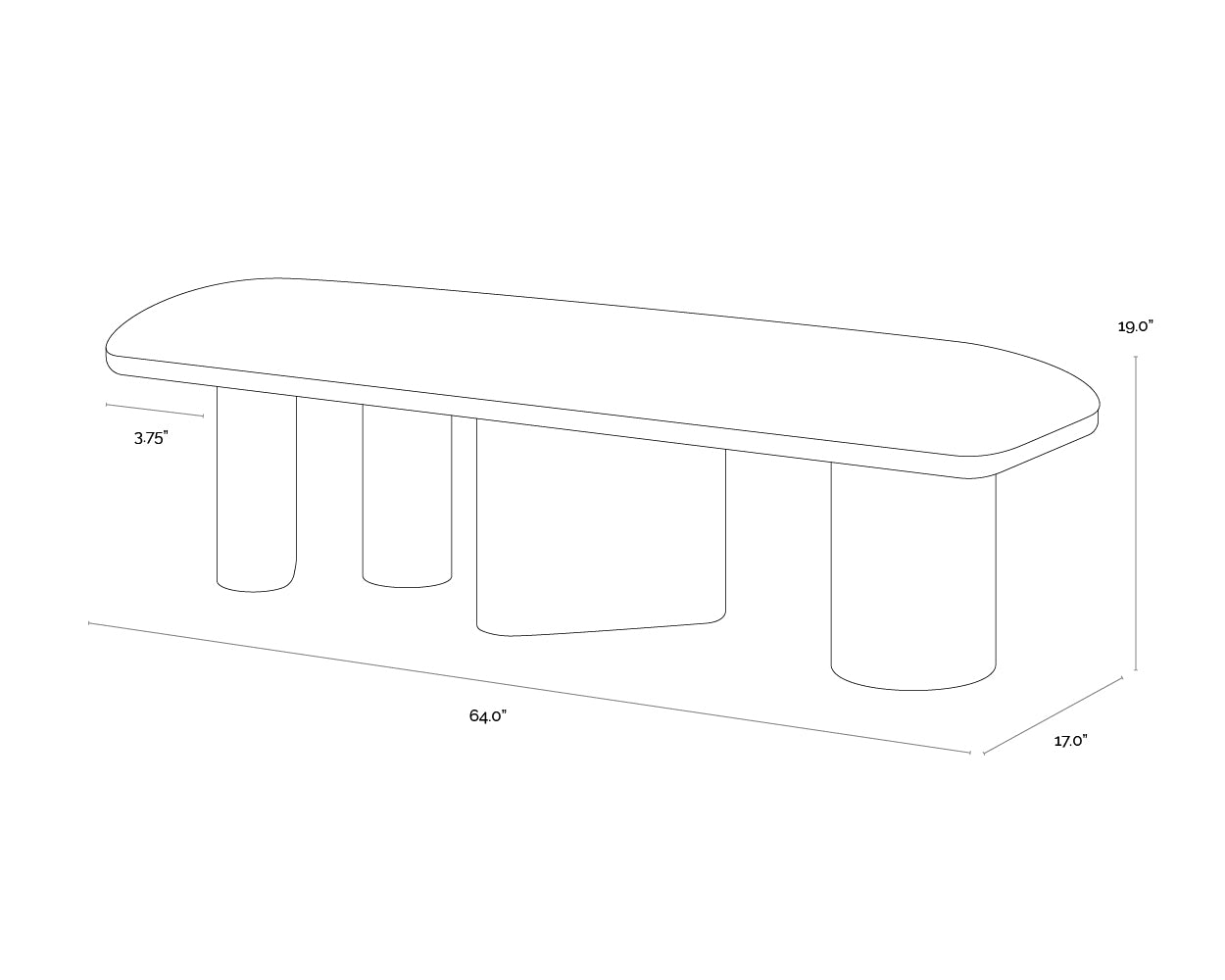 Hiro Bench - Light Oak dimensions schematic