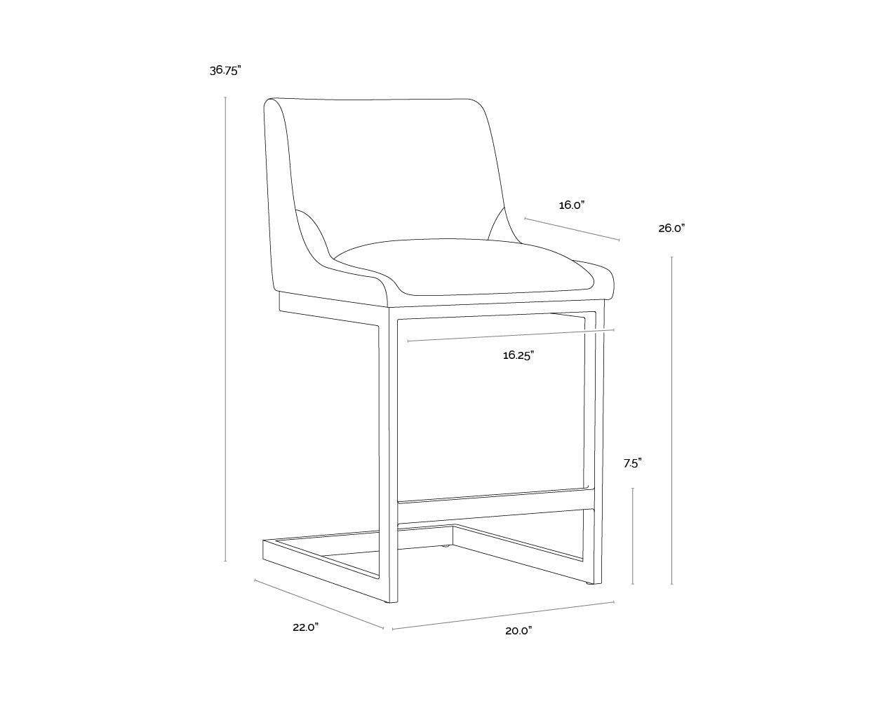 Holly Counter Stool dimensions schematic