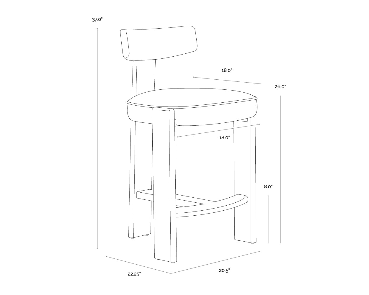 Horton Counter Stool - Dark Brown dimensions schematic