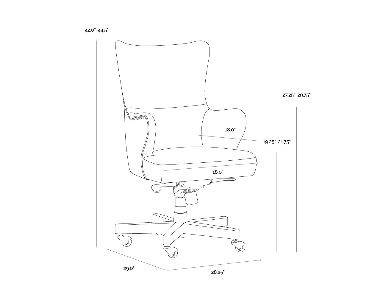 Hubert Office Chair dimensions schematic