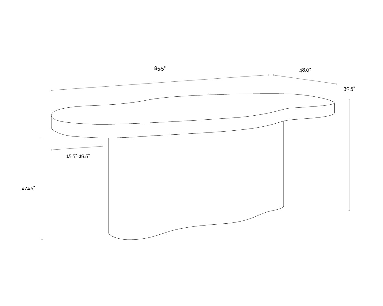Idris Dining Table - 86" dimensions schematic