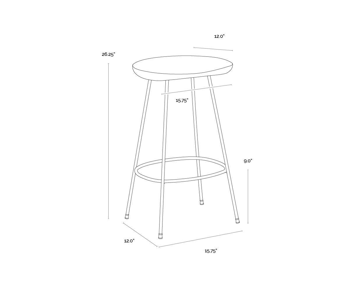 Indra Counter Stool dimensions schematic