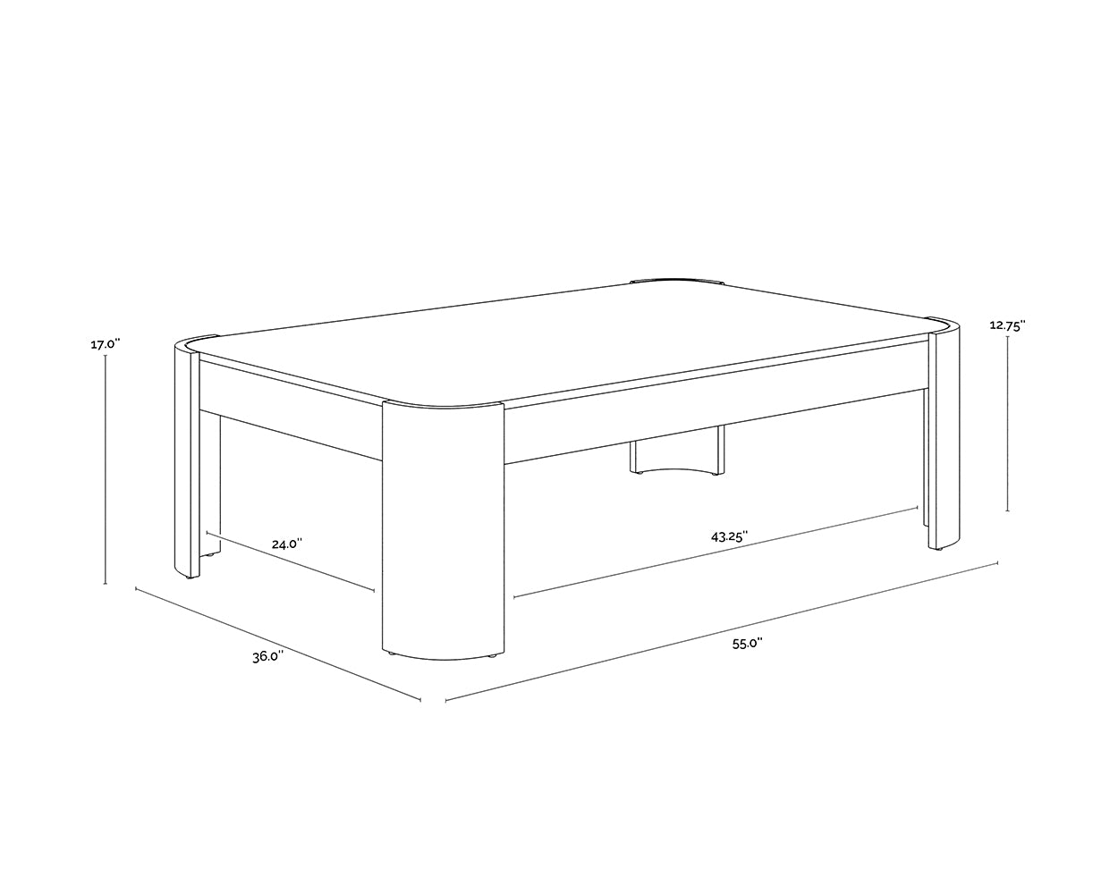 Irvine Coffee Table dimensions schematic