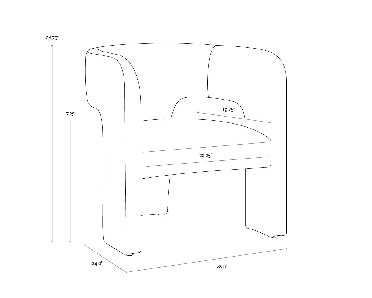 Isidore Lounge Chair dimensions schematic
