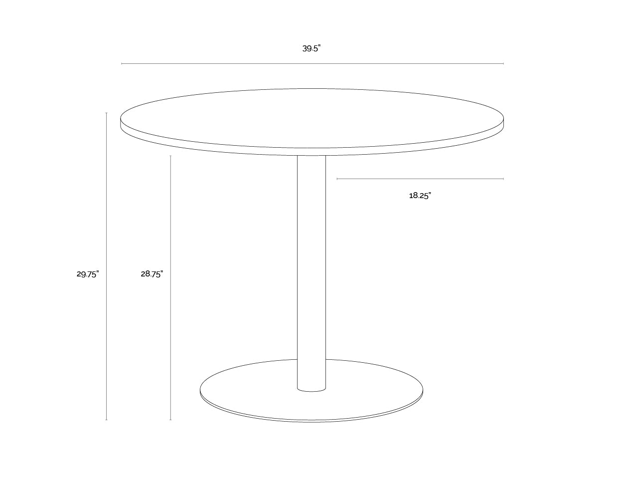 Iska Bistro Table - 39.5" dimensions schematic