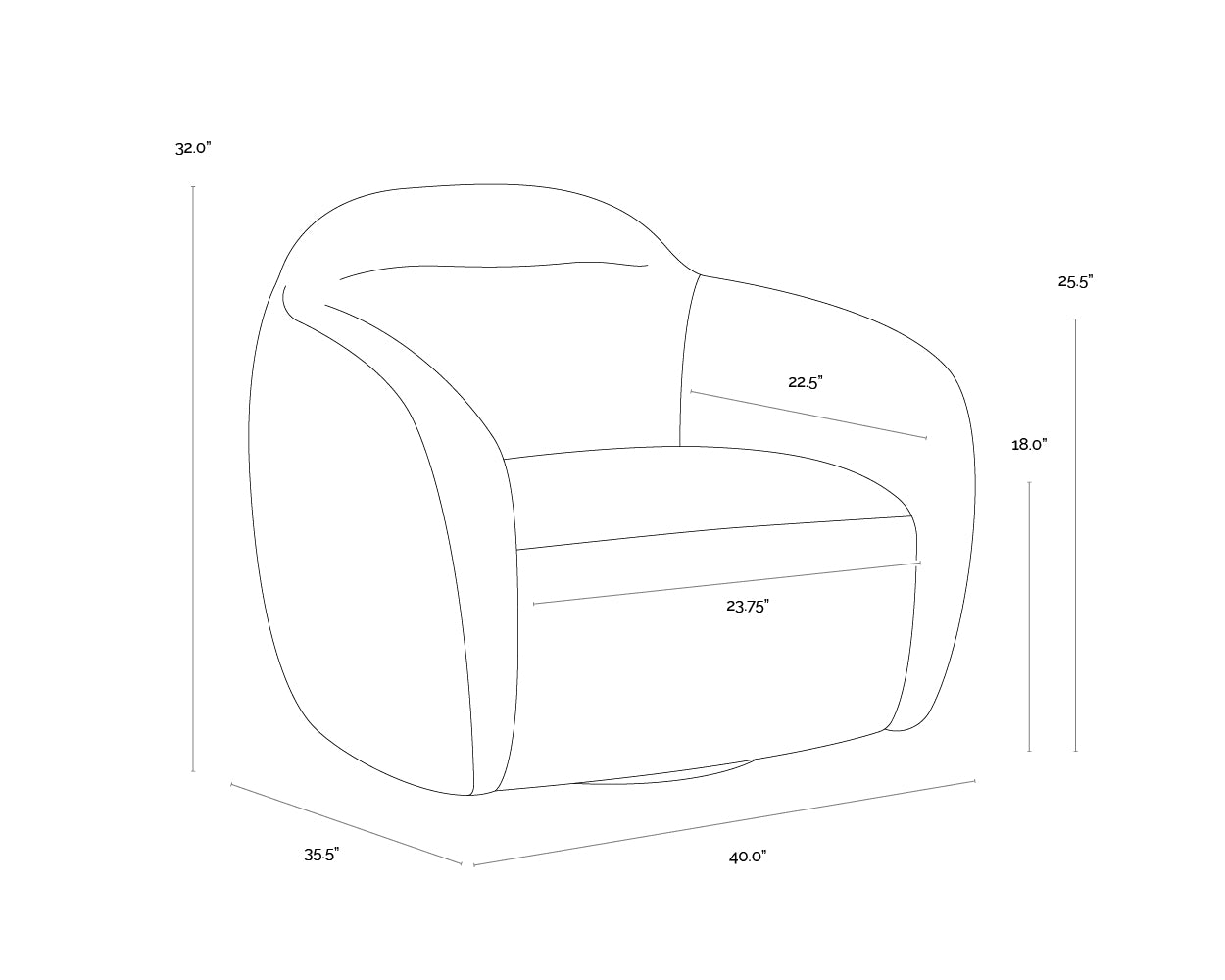 Ismo Swivel Lounge Chair dimensions schematic
