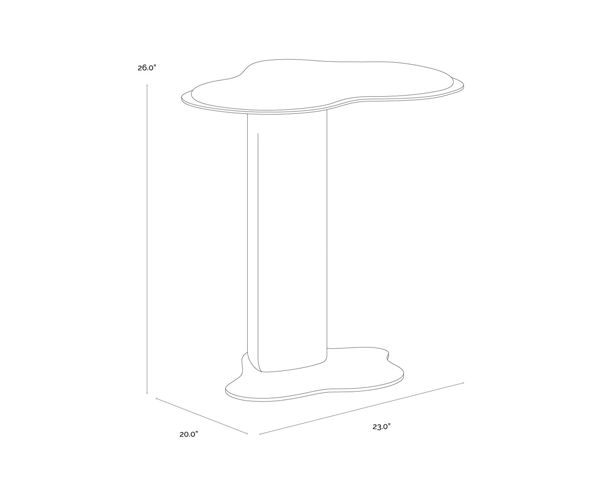 Isola End Table - Travertine Look dimensions schematic