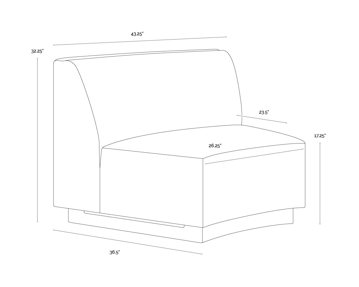 Jaclyn Modular - Armless Chair dimensions schematic