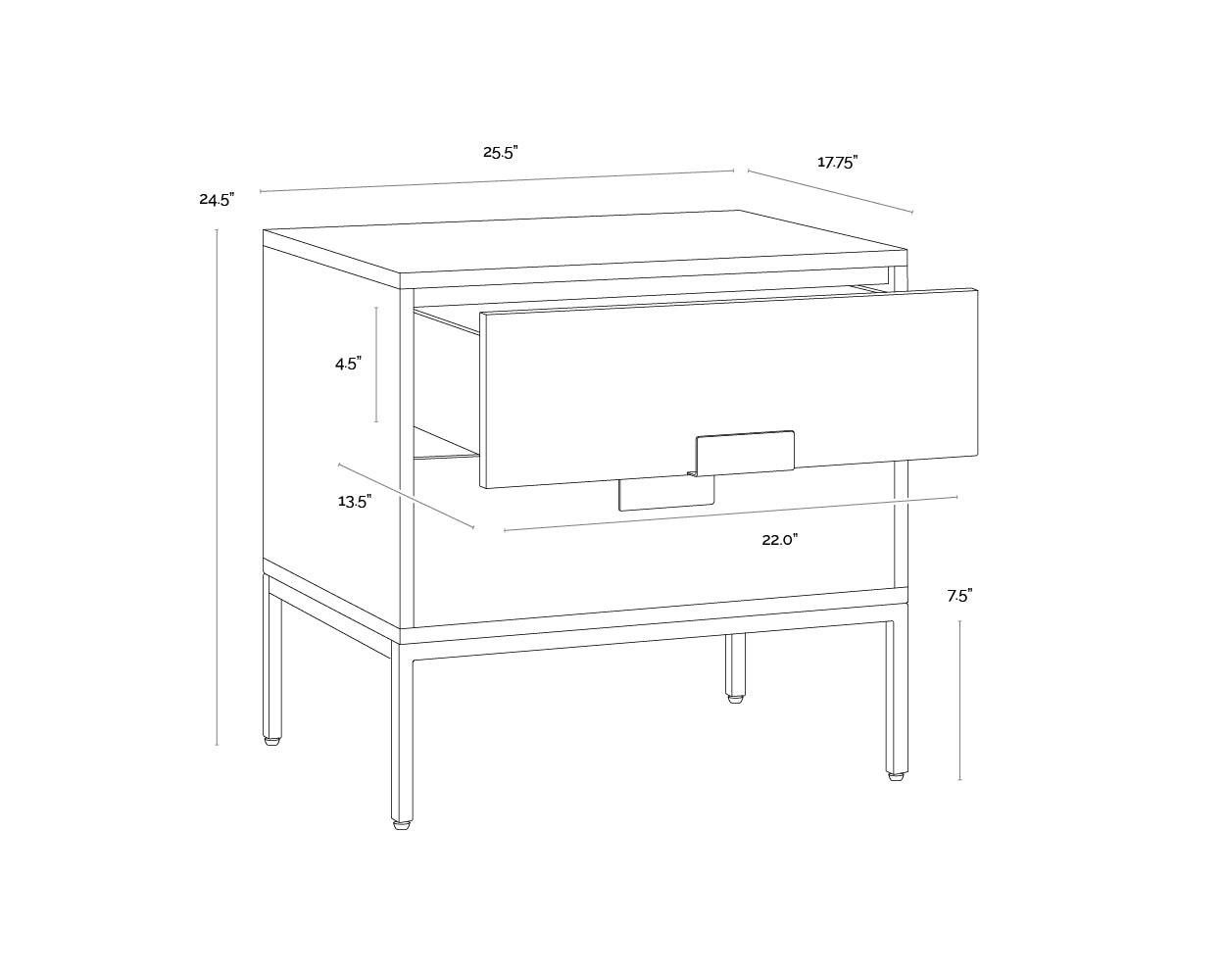 Jade Nightstand dimensions schematic