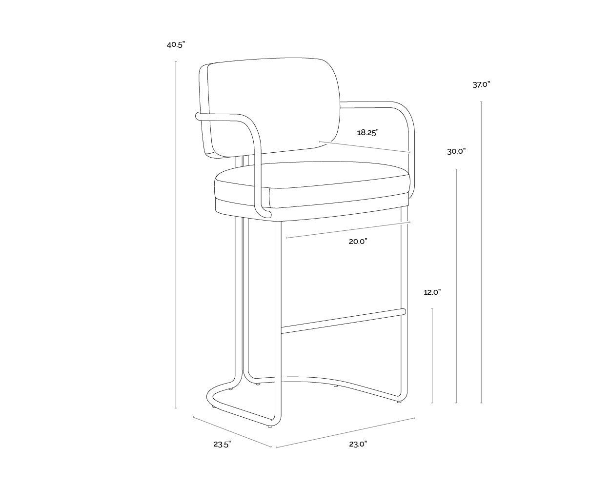 Jalen Barstool dimensions schematic