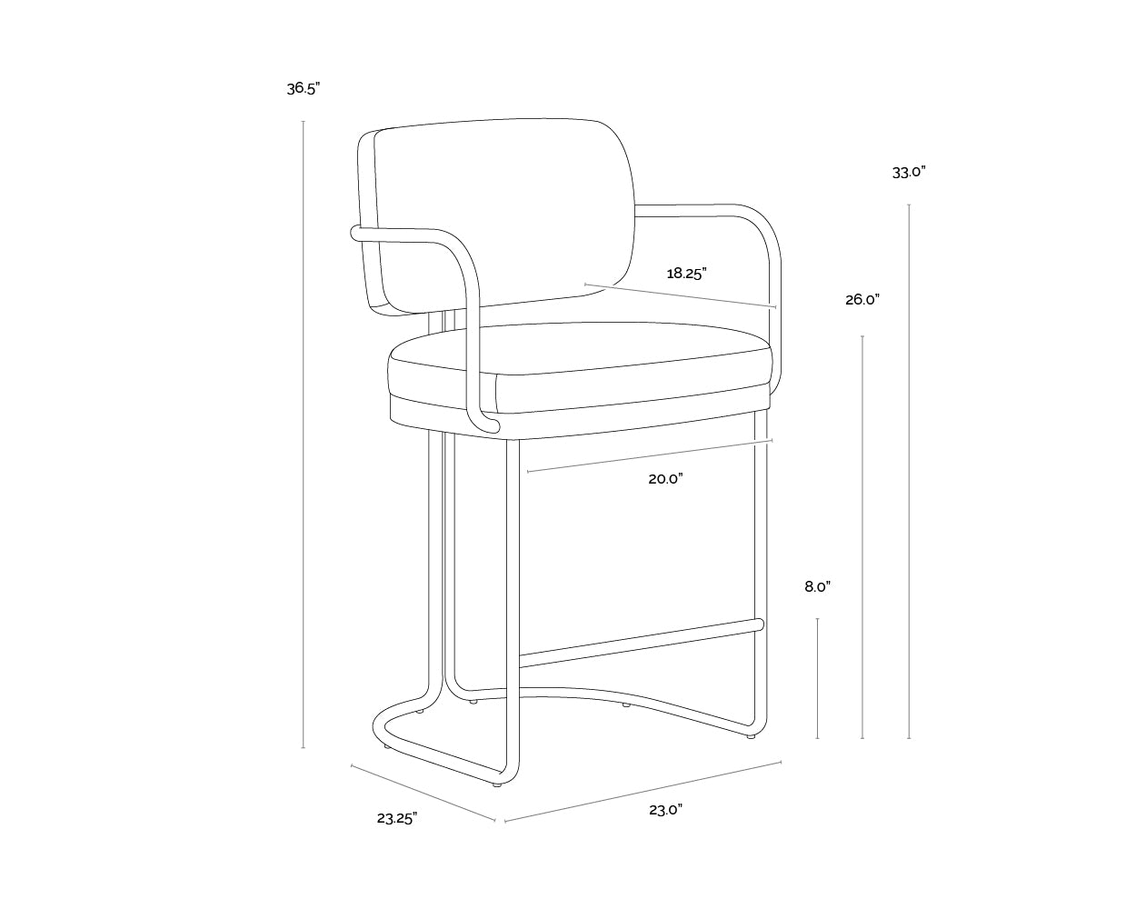 Jalen Counter Stool dimensions schematic