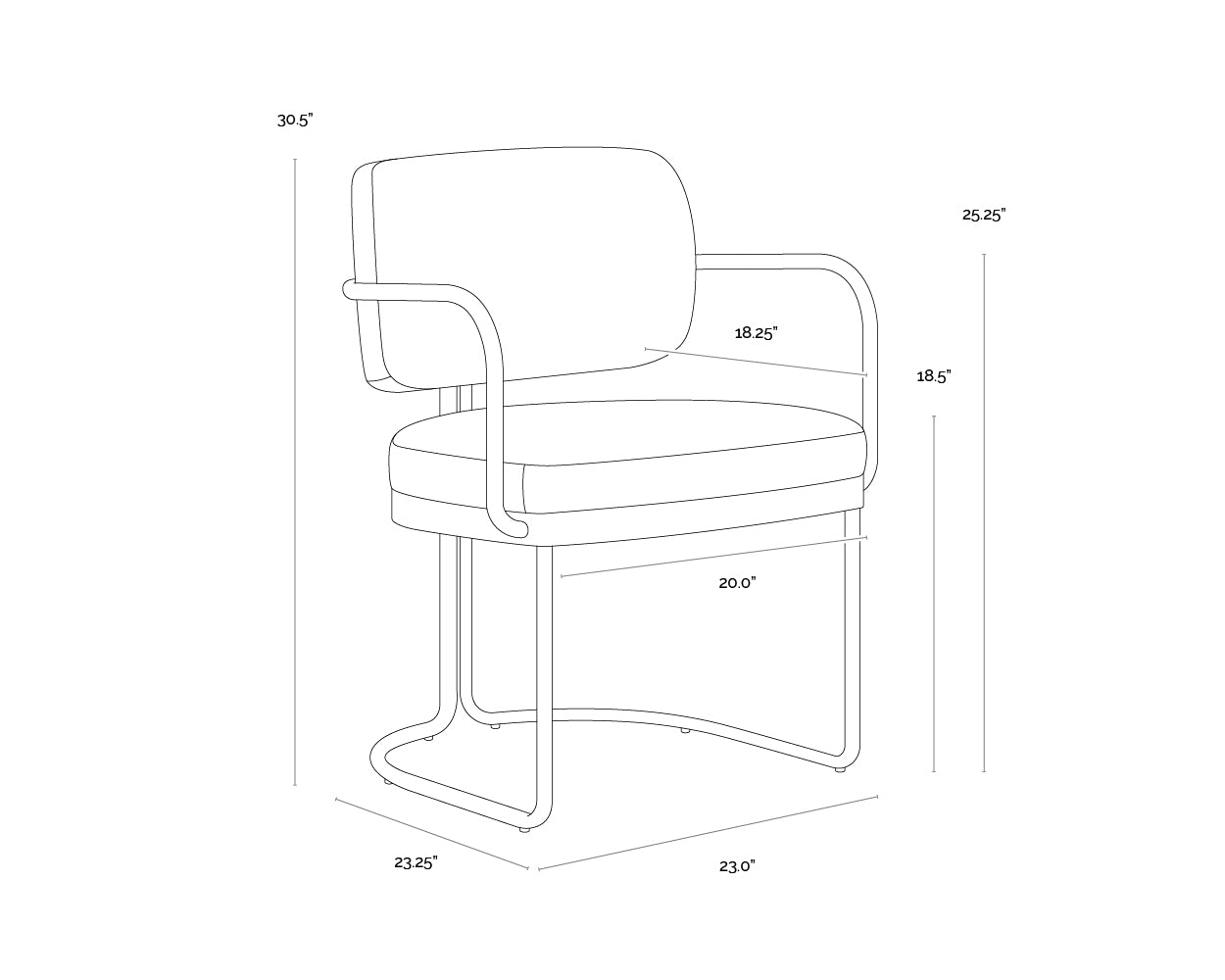 Jalen Dining Armchair dimensions schematic