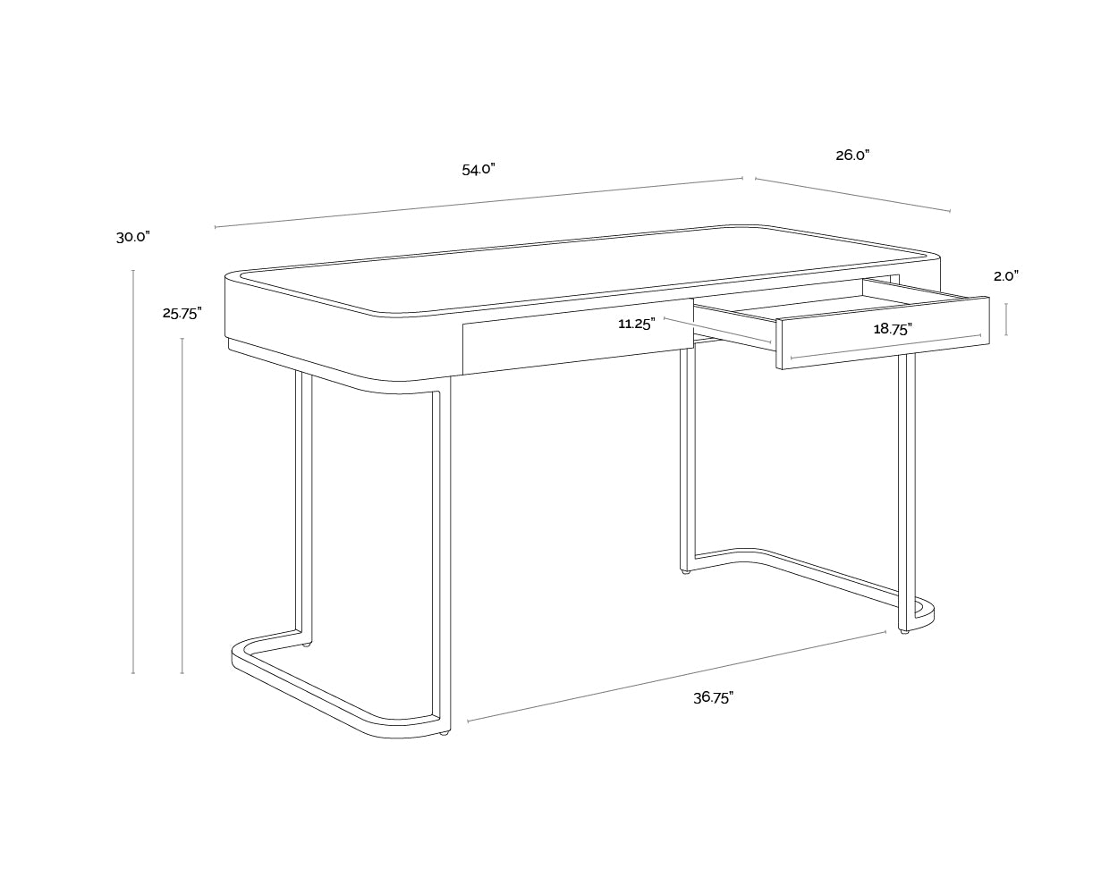 Jamille Desk dimensions schematic