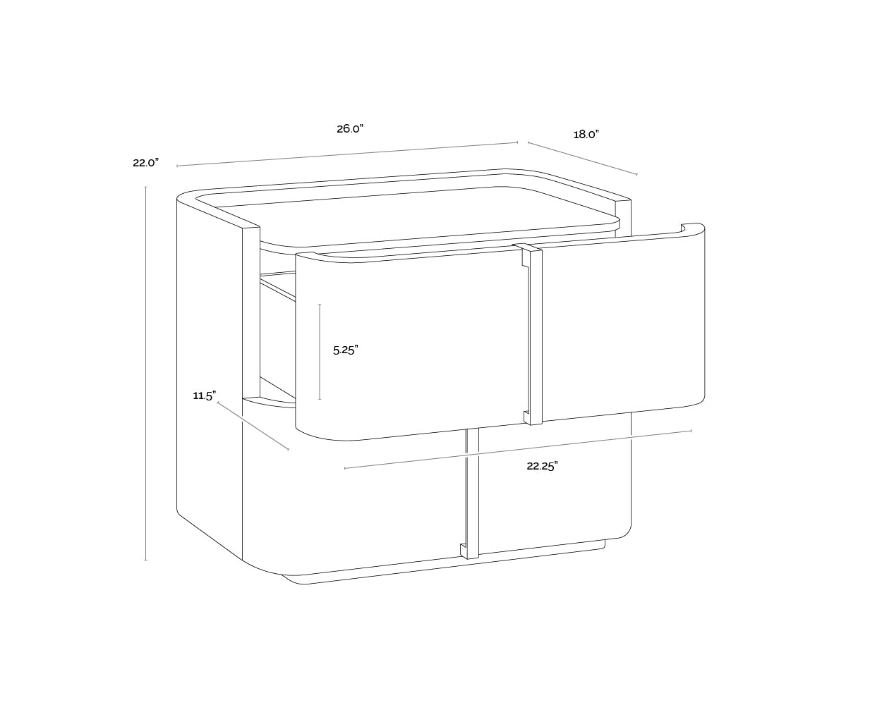 Jamille Nightstand - Small dimensions schematic