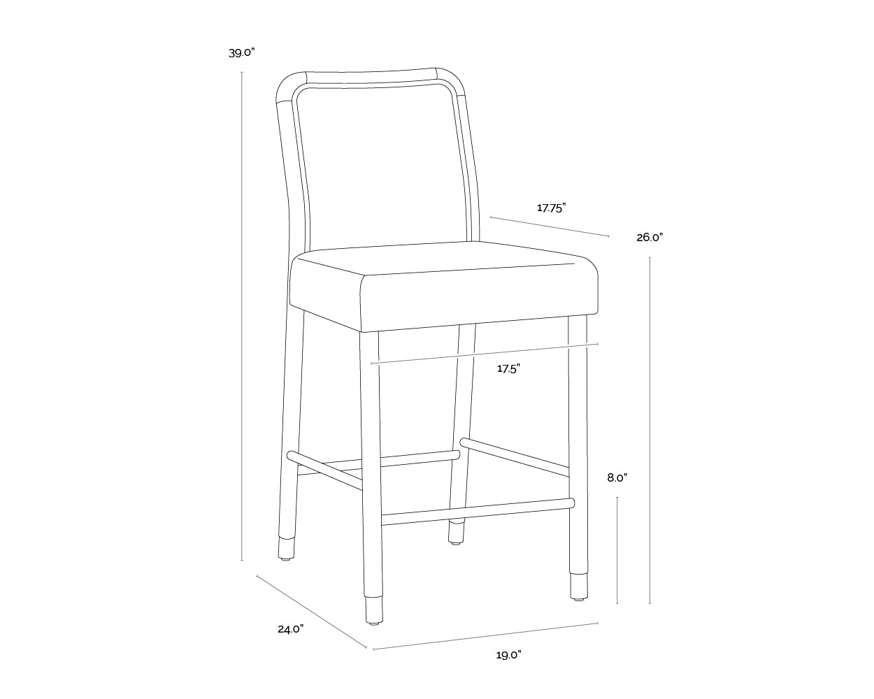 Jeno Counter Stool dimensions schematic