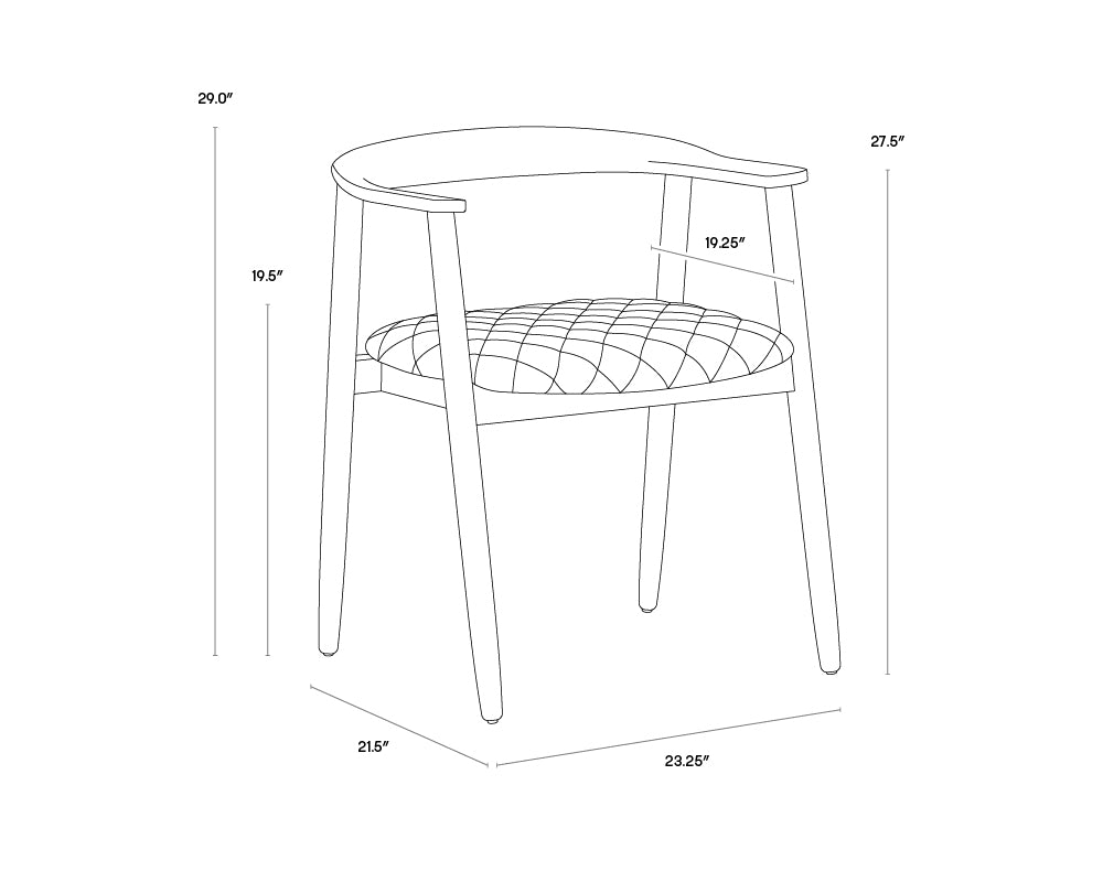 Jeremy Dining Armchair - Weathered Oak dimensions schematic